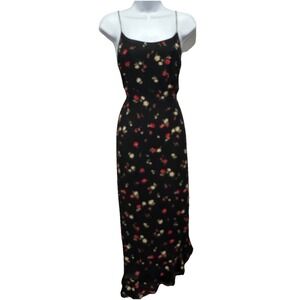 Petite Sophisticate Maxi Dress 4 Black Floral Print Lining Spaghetti Strap Zip
